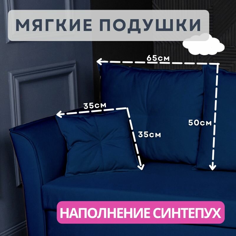 Прямой диван кровать, мебель YORCOM "Пандора" размеры 210х100х80, Темно-синий. ППУ, Велюр, Еврокнижка.