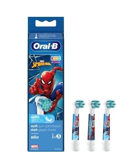 Набор насадок Oral-B Kids Человек-Паук для электрической щетки, белый/синий, 3 шт.