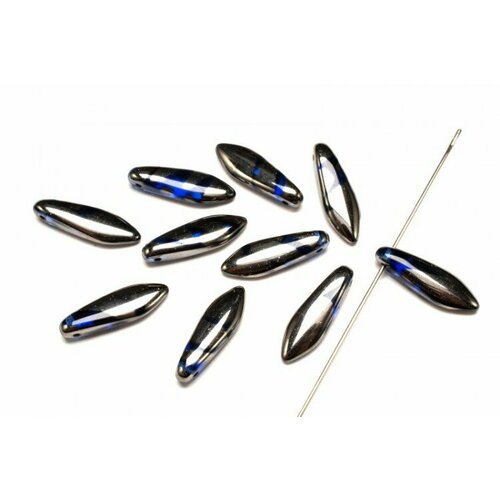 Бусины Dagger beads 16х5мм, отверстие 0,8мм, цвет 30060/2740V Sapphire Chrome Stripes, 736-110, 10шт