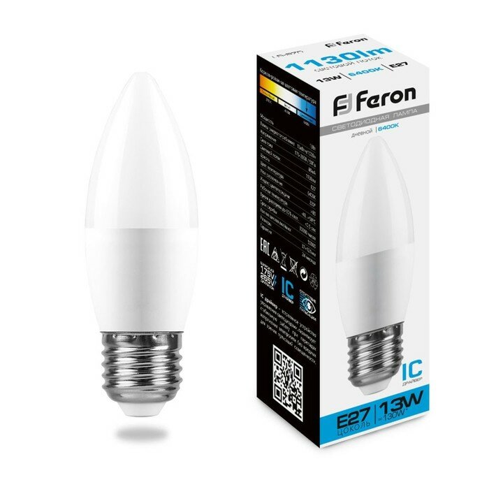 FERON Лампа светодиодная FERON, (13W) 230V E27 6400K С37, LB-970