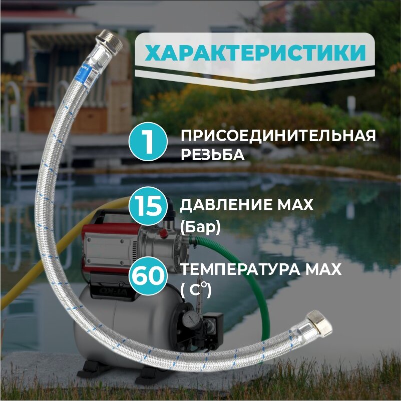 Шланг соединительный прямой, Thermofix для насосной станции, 1 м, 1"Х1", вн./нар, для гидроаккумулятора — фото 1