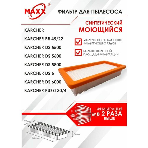 HEPA-фильтр синтетический, моющийся для пылесоса Karcher DS 6, 5500, 5600, 5800, 6.000, BR 45/22 C, PUZZI 30/4 (6.414-631.0, 2.860-273.0)