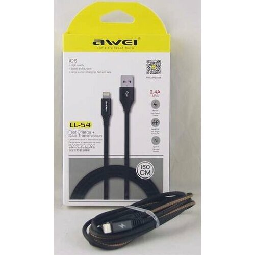 Кабель Lightning Awei Cl-54 ,1,5m . черный awei гарнитура awei t1 black