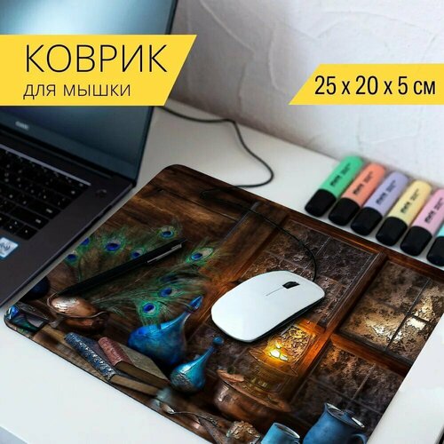 Коврик для мыши с принтом Чашки синий кофе, чашки, кофе 25x20см.