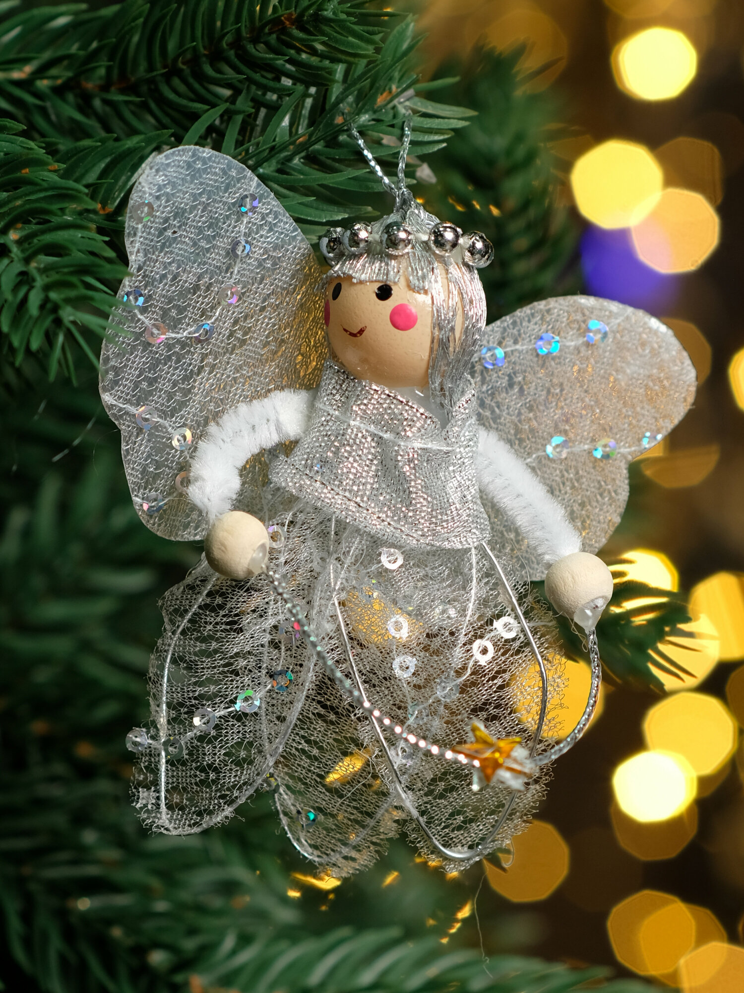Рождественская декорация Ангел серебристый 8 см, China Dans, артикул HLC-0041, silver