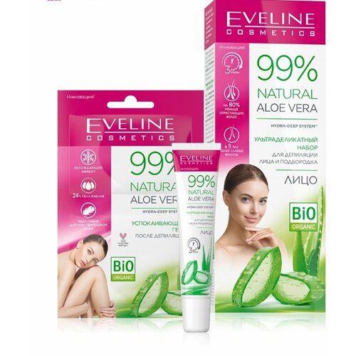 EVELINE 99% NATURAL ALOE VERA Набор: набор д/депил. лица и подбородка (крем 20мл. +гель после депил.)