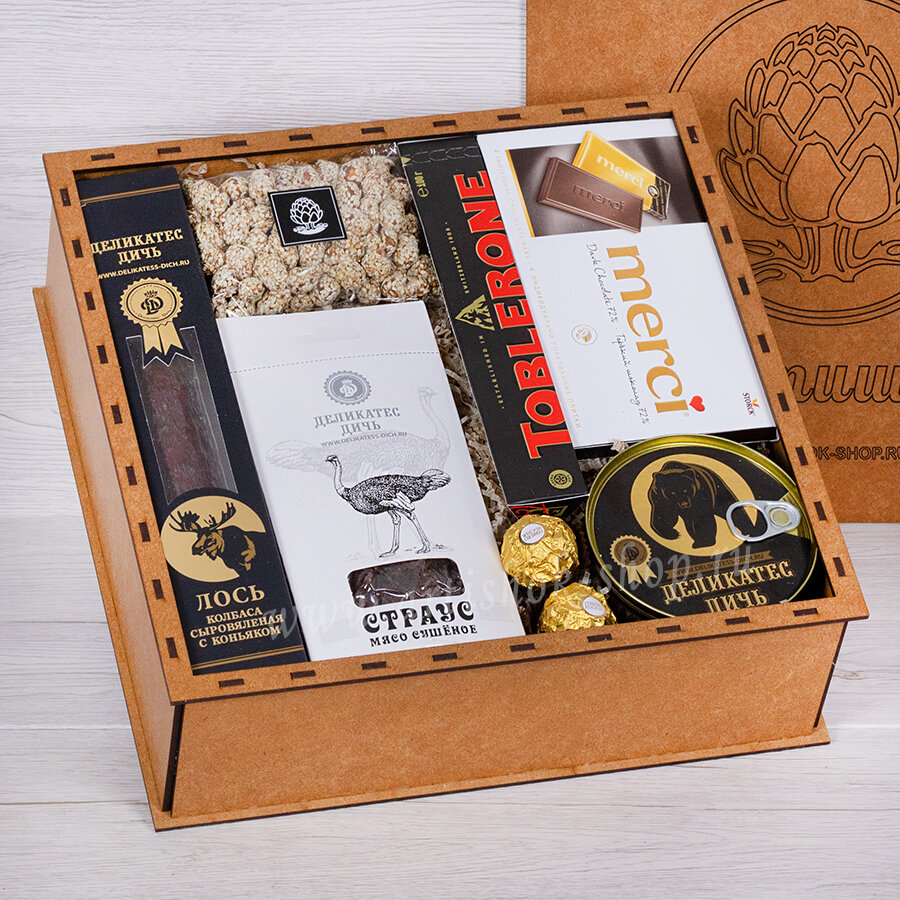 Мужской подарочный набор с шоколадом и мясными изделиями ART-Box артишок №2226