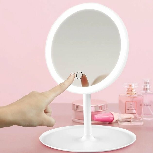 Зеркало косметическое с подсветкой 3 режима настольное. LED. (pink)