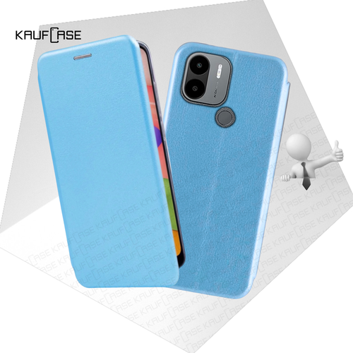 фото Чехол книжка для телефона xiaomi redmi a1+ /a2+ /poco c51 (6.52"), голубой. текстура под кожу