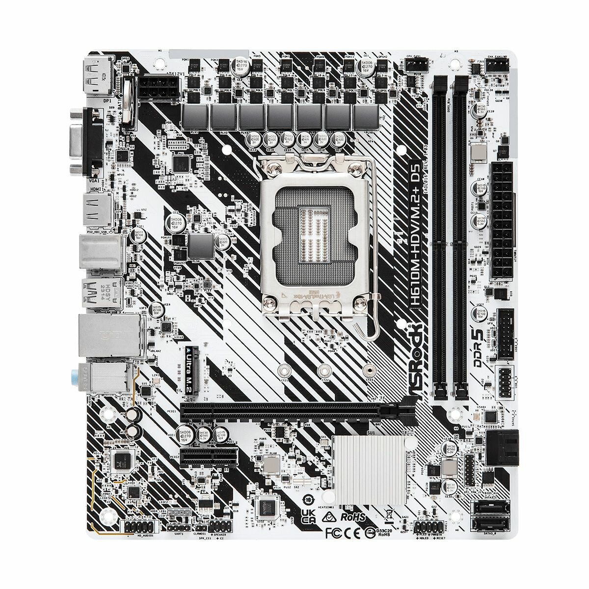 Asrock Материнская плата Asrock H610M-HDV/M2+ D5 Soc-1700 Intel H610 2xDDR5 mATX AC`97 8ch(71) GbLAN+VGA+HDMI+DP