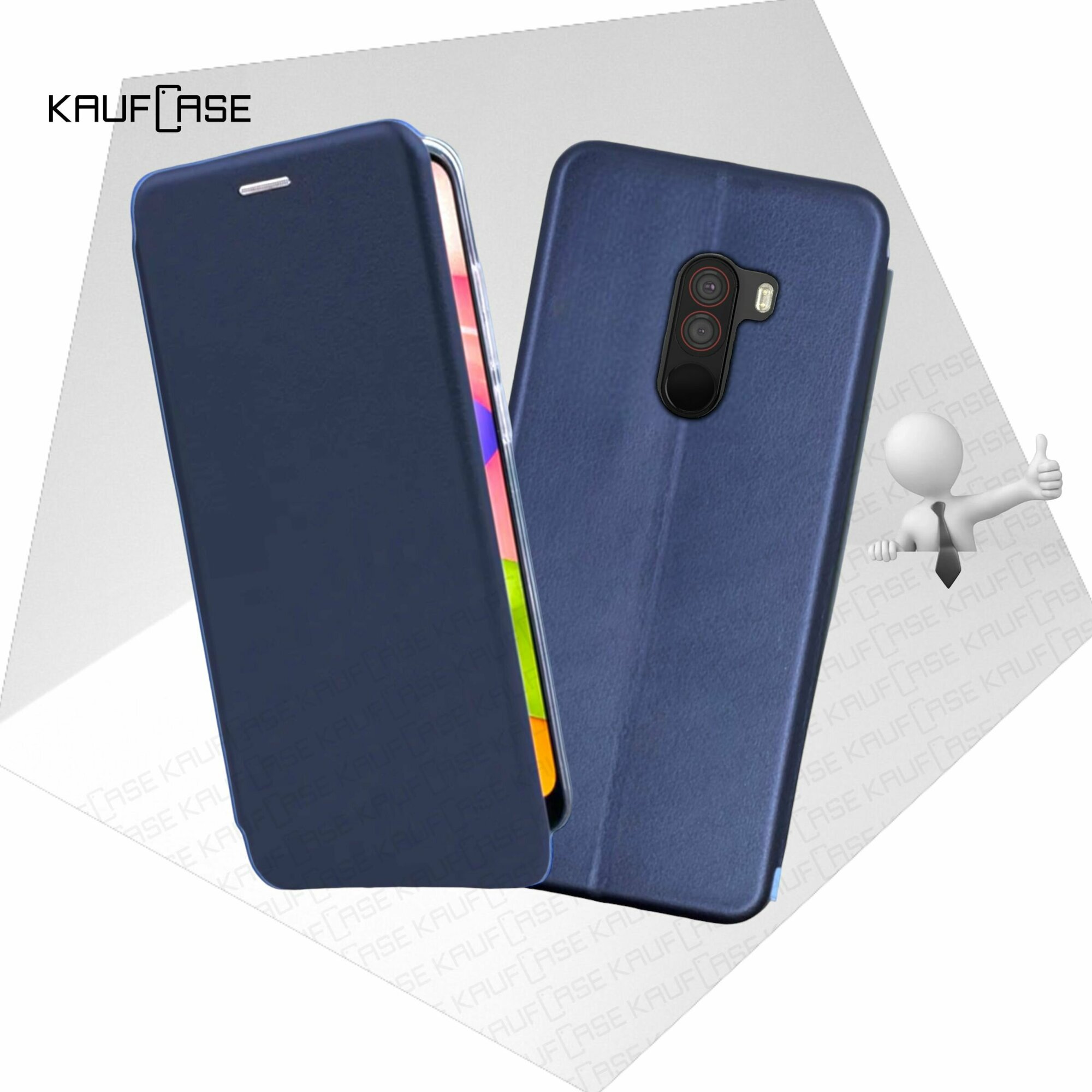 Чехол книжка KaufCase для телефона Xiaomi Pocophone F1 (6.18"), темно-синий. Трансфомер