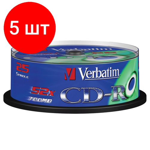 Комплект 5 упаковок, Носители информации CD-R, 52x, Verbatim Extra Protection, Cake/25, 43432 диск cd rverbatim700mb 52x extra protection 10 шт