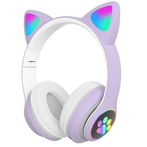 Наушники беспроводные с светящимися ушками bluetooth фиолетовый 1601₽