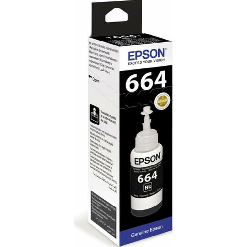 Чернила для принтера Чернила EPSON (C13T66414A) для СНПЧ Epson L100/L110/L200/L210/L300/L456/L550, черные, оригинальные чернила краска t664 для epson l100 l110 l120 l121 l200 l210 l300 l350 l355 l550 l312 l366 l456 l486 l382 l386 тд комплект заправки принтера 4 цвета