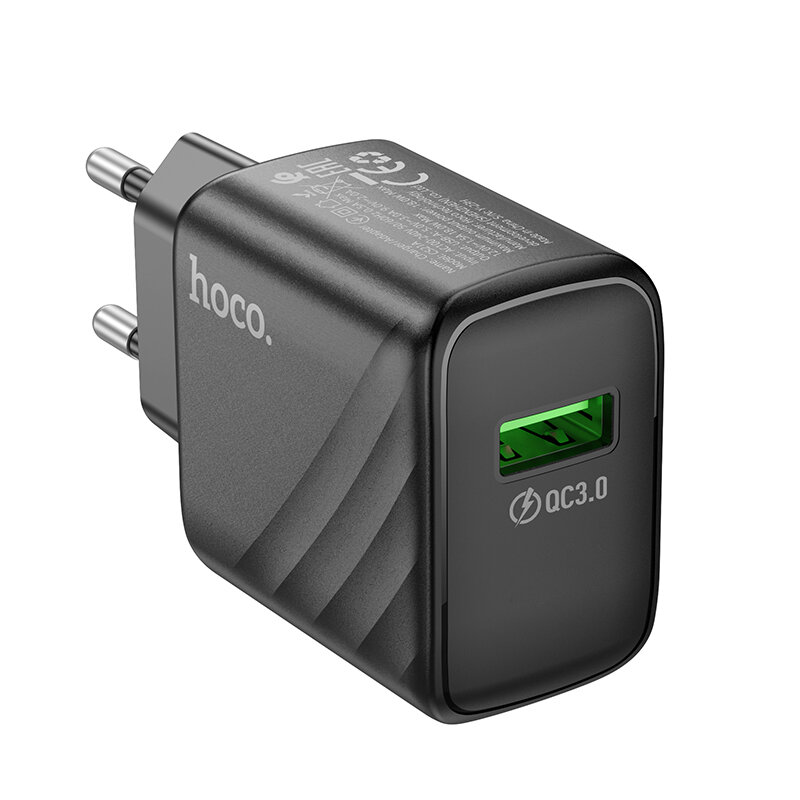Сетевое зарядное устройство 1USB 3.0A QC3.0 18W быстрая зарядка Hoco CS21A Black — фото 1
