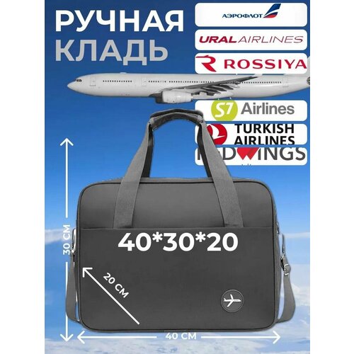 сумка дорожная 20 л ручная кладь синий Сумка 5DK5UD, 40х30, ручная кладь, серый