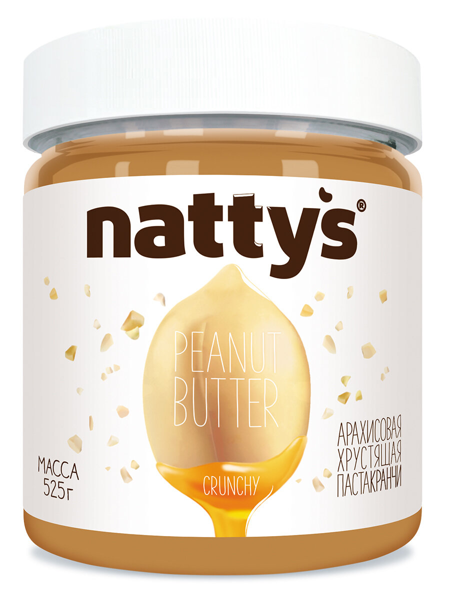 Паста арахисовая Nattys Crunchy Хрустящая с кусочками арахиса и медом