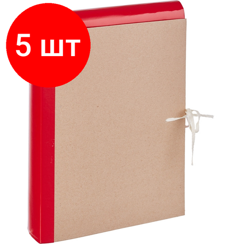 Комплект 5 штук, Папка архивная крафт/бумвинил ATTACHE 5см 4 завязки, красн.
