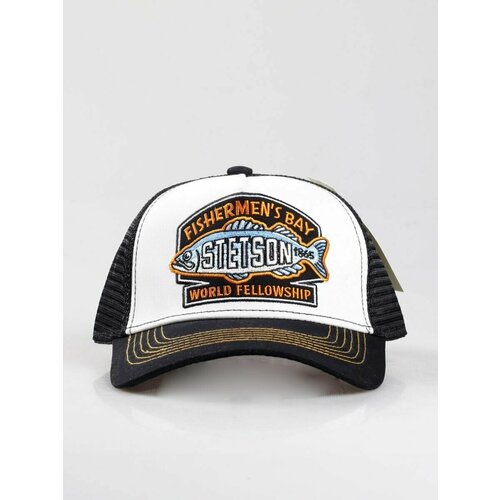 фото Бейсболка бейсболка с сеточкой stetson , кепка cap fishermens bay , кепка с рыбой стетсон мужская / женская , черная сетка и козырек и бежевый перед, размер 54-62, черный, синий panapanama