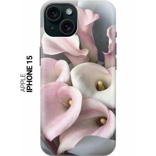 фото Силиконовый чехол на apple iphone 15 / эпл айфон 15 с рисунком "розовые каллы" slvgo