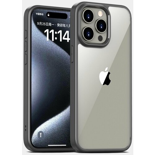 Прозрачный чехол для Apple iPhone 15 Pro MAX / Айфон 15 Про Макс с силиконовым кантом Crystal Case (Серый)