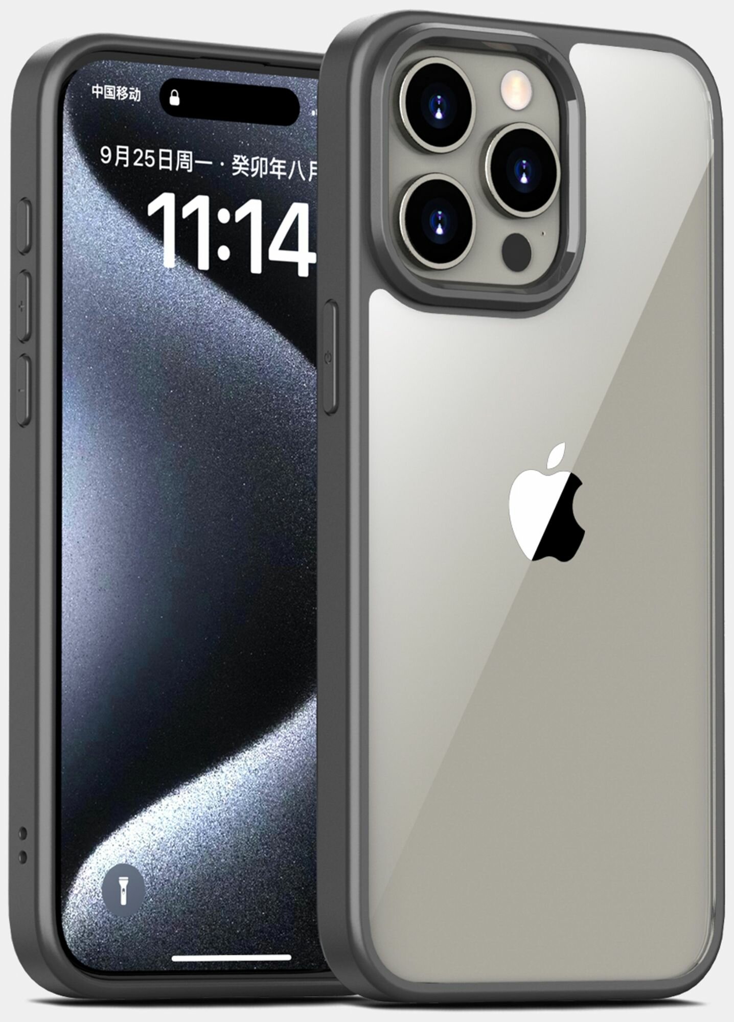 Чехол на iPhone 15 Pro MAX / Айфон 15 Про Макс прозрачный с силиконовым кантом Crystal Case (Серый)