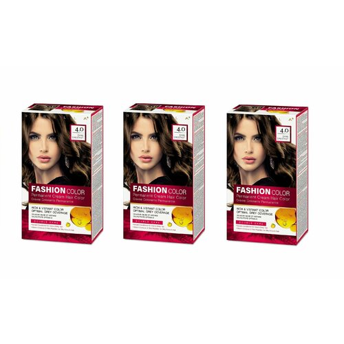 Rubella Стойкая крем-краска для волос Fashion Color 4.0 Темно-Каштановый, 50 мл, 3 шт