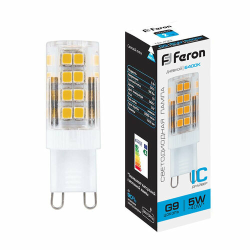 фото Светодиодные лампы feron лампа светодиодная feron lb-432 g9 5w 175-265v 6400k 25771 (упаковка 5 шт)