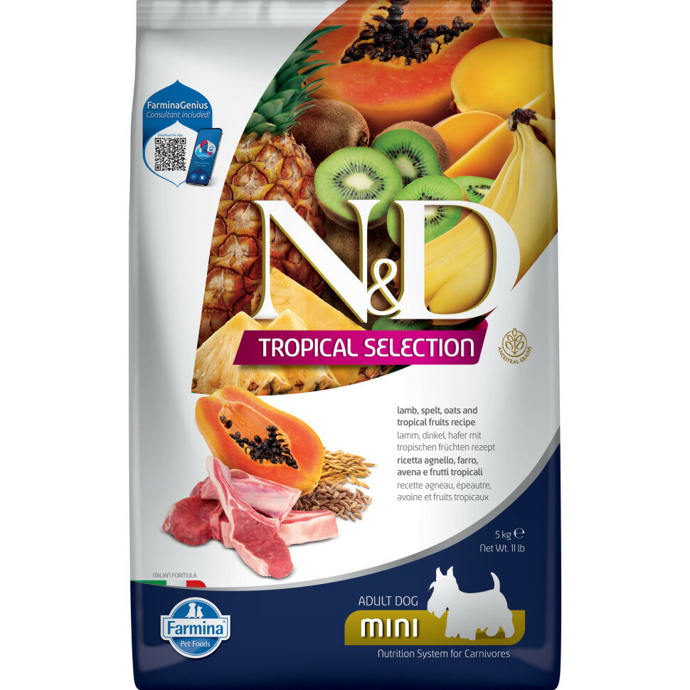Farmina N&Dog Tropical Selection Lamb Adult Mini сухой корм для взрослых собак мелких пород, с ягненком - 5 кг
