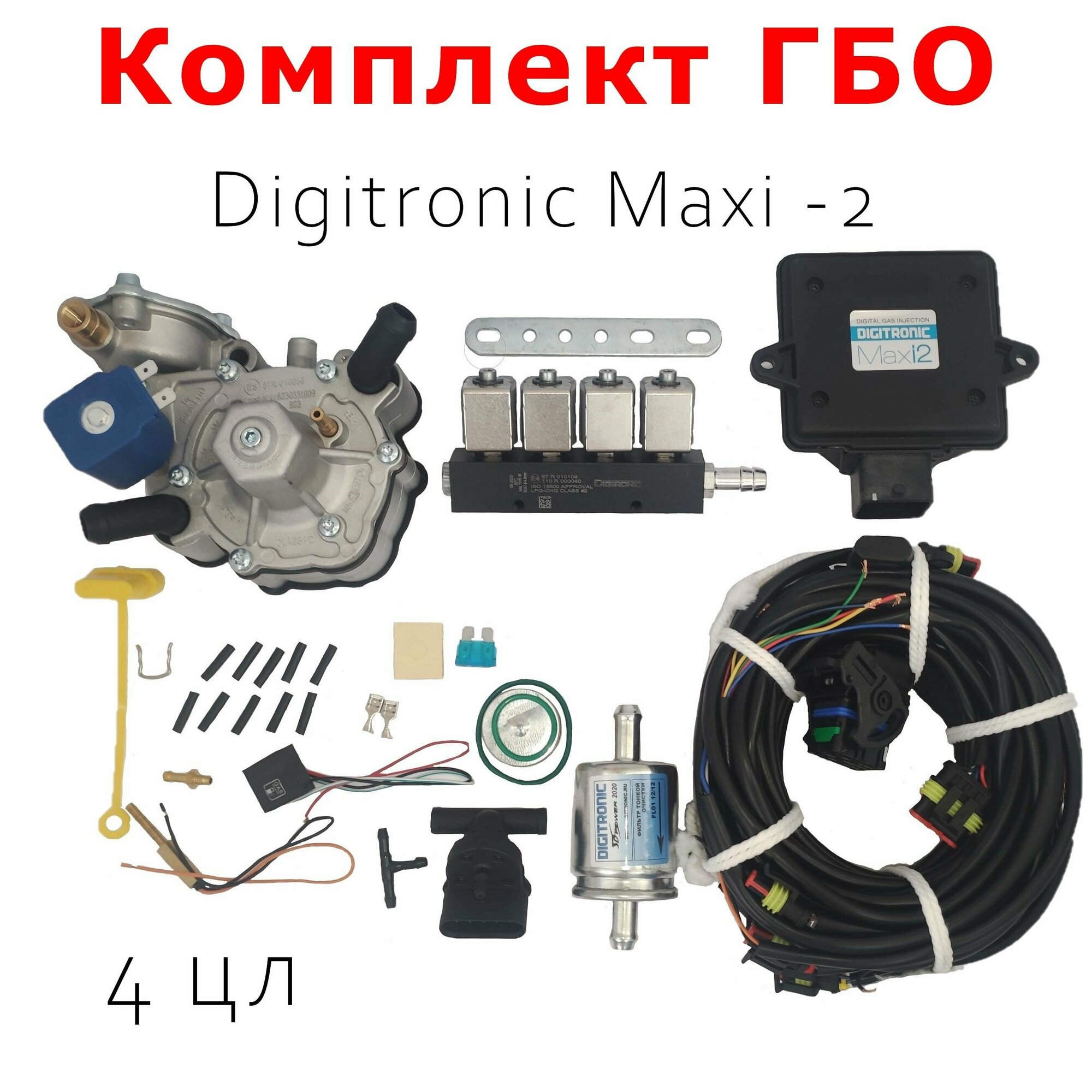 Комплект ГБО (мини-кит) Digitronic Maxi-2 4 цилиндра(Редуктор + Форсунки) - Подкапотная часть