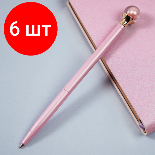 ручка шариковая автоматическая meshu pink pearl 1мм синий цвет чернил 24шт ms 93904 Комплект 6 шт, Ручка шариковая автоматическая MESHU Pink pearl синяя, 1.0мм