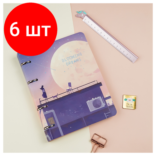 Комплект 6 шт, Тетрадь на кольцах А5, 100л, MESHU Blooming dreams, картон, матовая ламинация, тиснение фольгой тетрадь на кольцах 160л а5 bg hello spring клетка матовая ламинация тиснение голографической фольгой тт5к160 лм тгф 10103