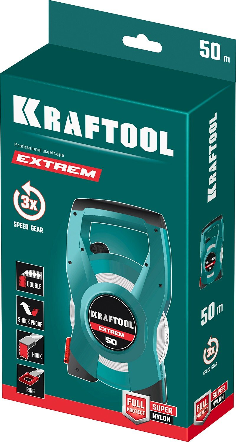 KRAFTOOL 50 м, геодезическая стальная мерная лента (34185-50)