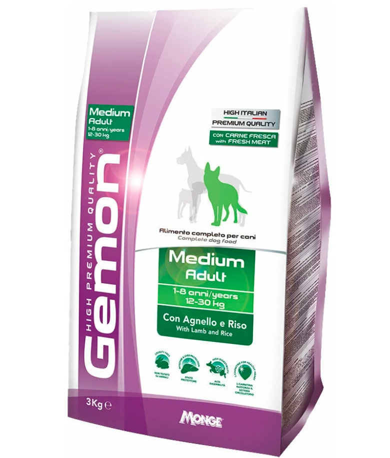 Gemon Dog Medium Adult корм для взрослых собак средних пород Ягненок и рис, 3 кг.