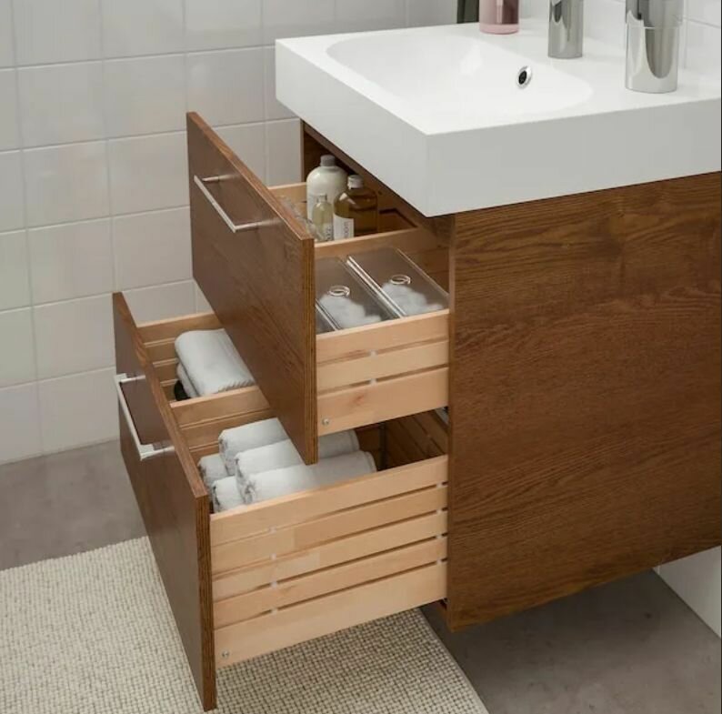 фото Тумба под раковину IKEA годморгон, 40х47х58 см, коричневый мореный ясень
