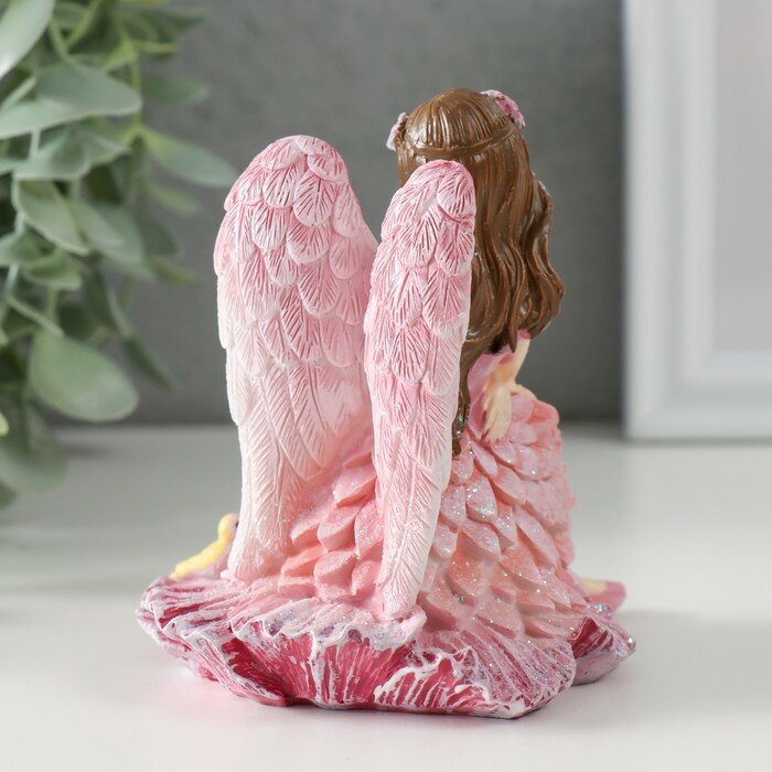 Сувенир полистоун "Девочка-ангел в розовом платье с птичками" розовые крылья 10х8,5х10 см 9837998