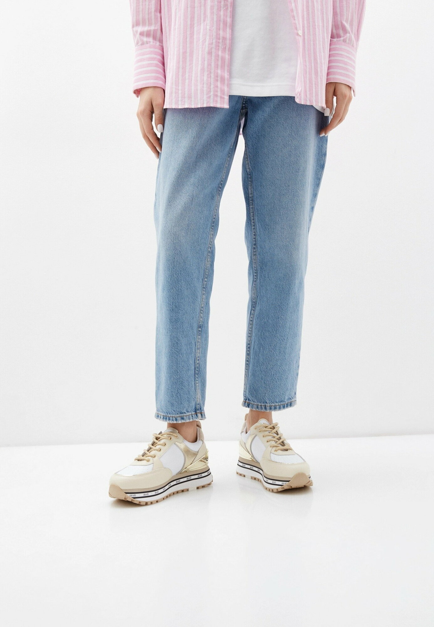 Кроссовки LIU JO, размер 36, бежевый, золотой — фото 1