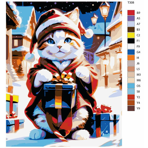 Картина по номерам Т308 Новый год. Кот с подарками в костюме деда мороза 40х50 картина по номерам т308 кукла даша 40х50
