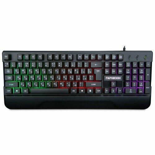 Гарнизон Клавиатура игровая GK-350L, USB, черный, RGB-подсветка и подставка под запястья, 104 клавиши, кабель 1.5 м