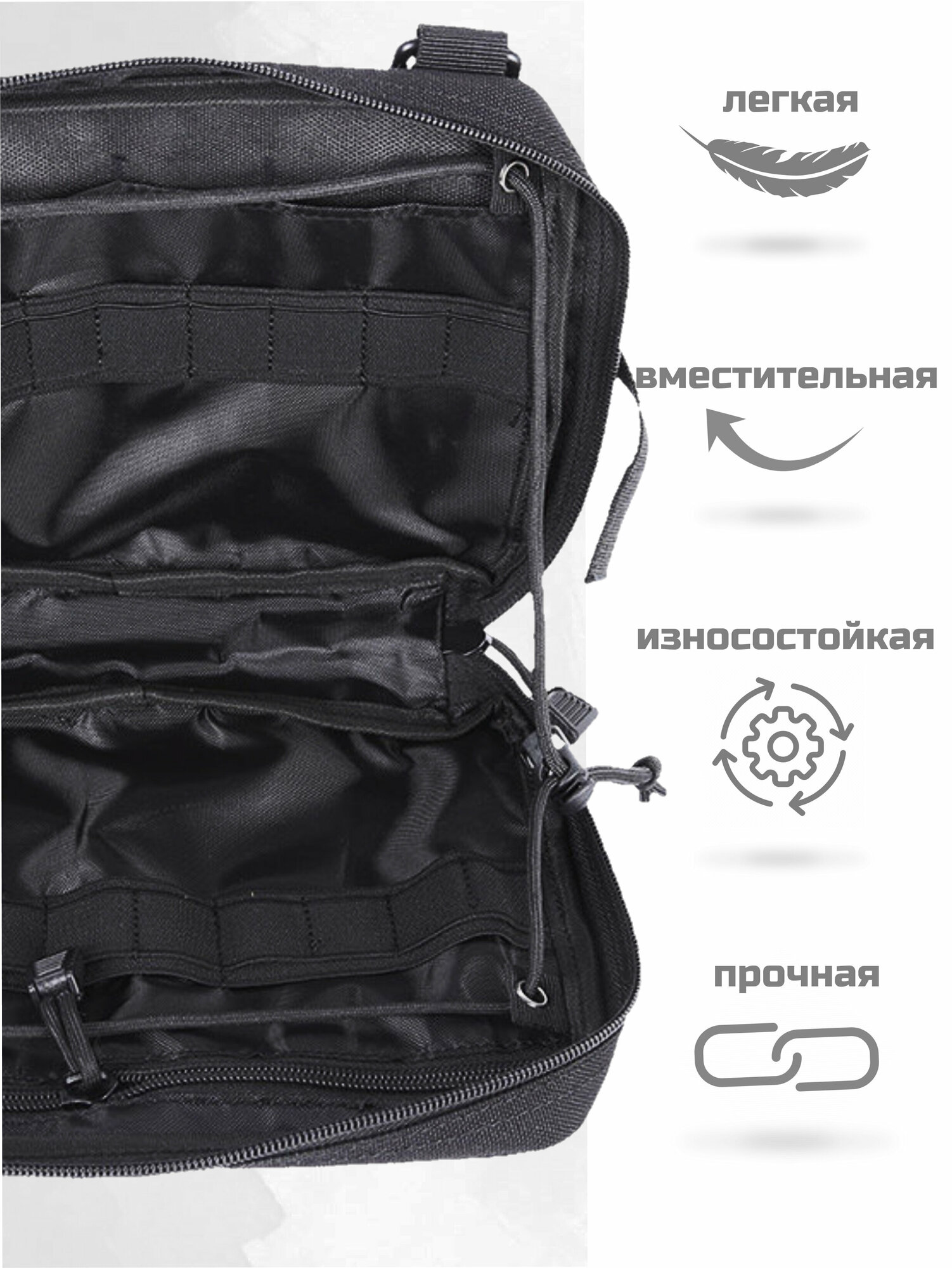 Подсумок аптечка тактический черный Molle органайзер на рюкзак, жилет — фото 1