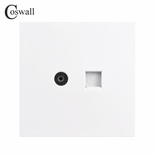 Двойная розетка для ТВ + компьютерная Coswall F8 белый кат. CAT5E