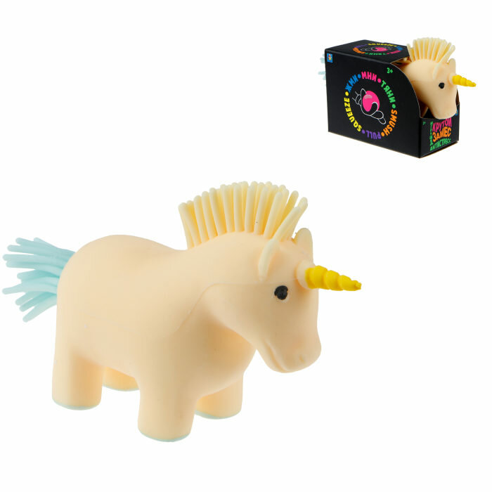 Игрушка антистресс для рук Крутой замес 1TOY бежевый единорог, таба сквиш, тянучка, 12 см