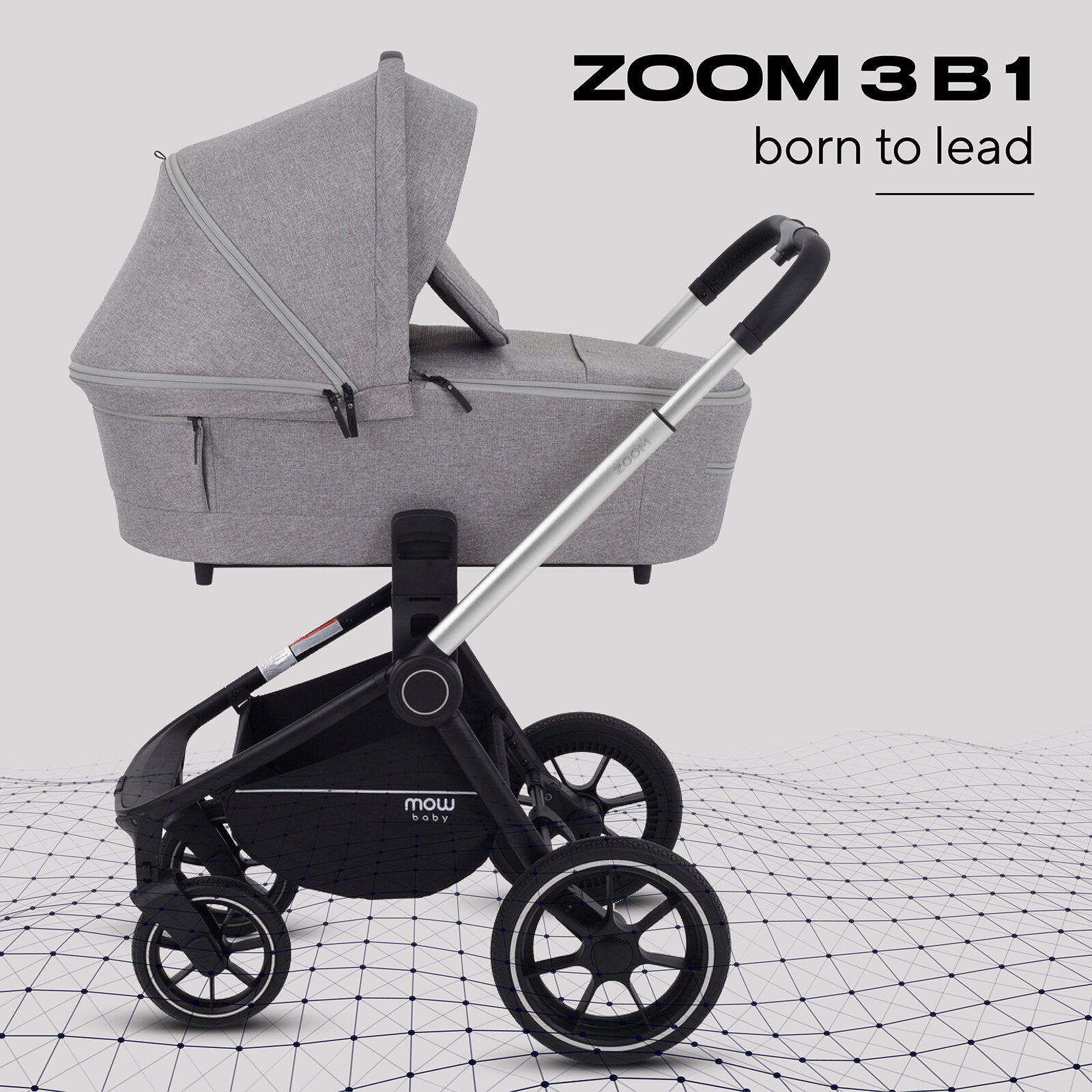 Коляска детская MOWBaby "ZOOM"PU (3в1) RA087 Silver Beige