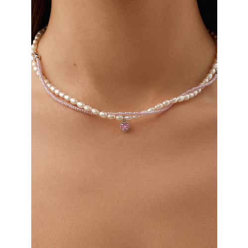 Чокер MOON SOUL, жемчуг барочный, жемчуг культивированный, бисер, жемчуг пресноводный культивированный, жемчуг пресноводный, стекло, длина 36 см, розовый/белый