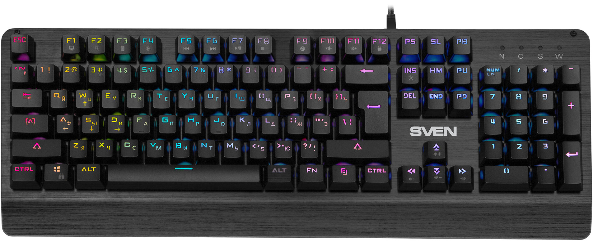SVEN Клавиатура игровая механическая KB-G9700 (104 кл.+12Fn, RED switch, RGB, мет. корпус)