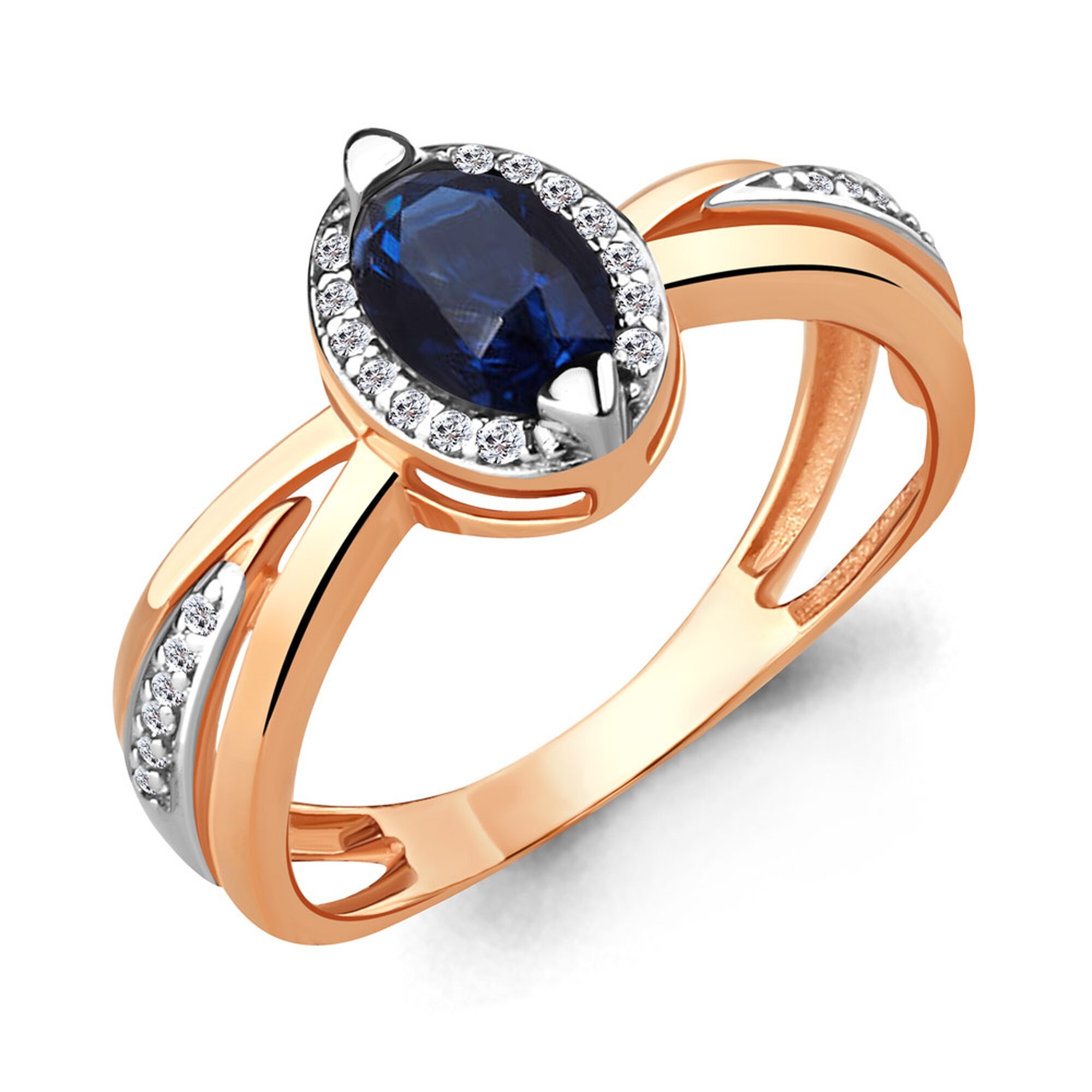 Кольцо Diamant online, серебро, 925 проба, золочение, фианит, сапфир синтетический
