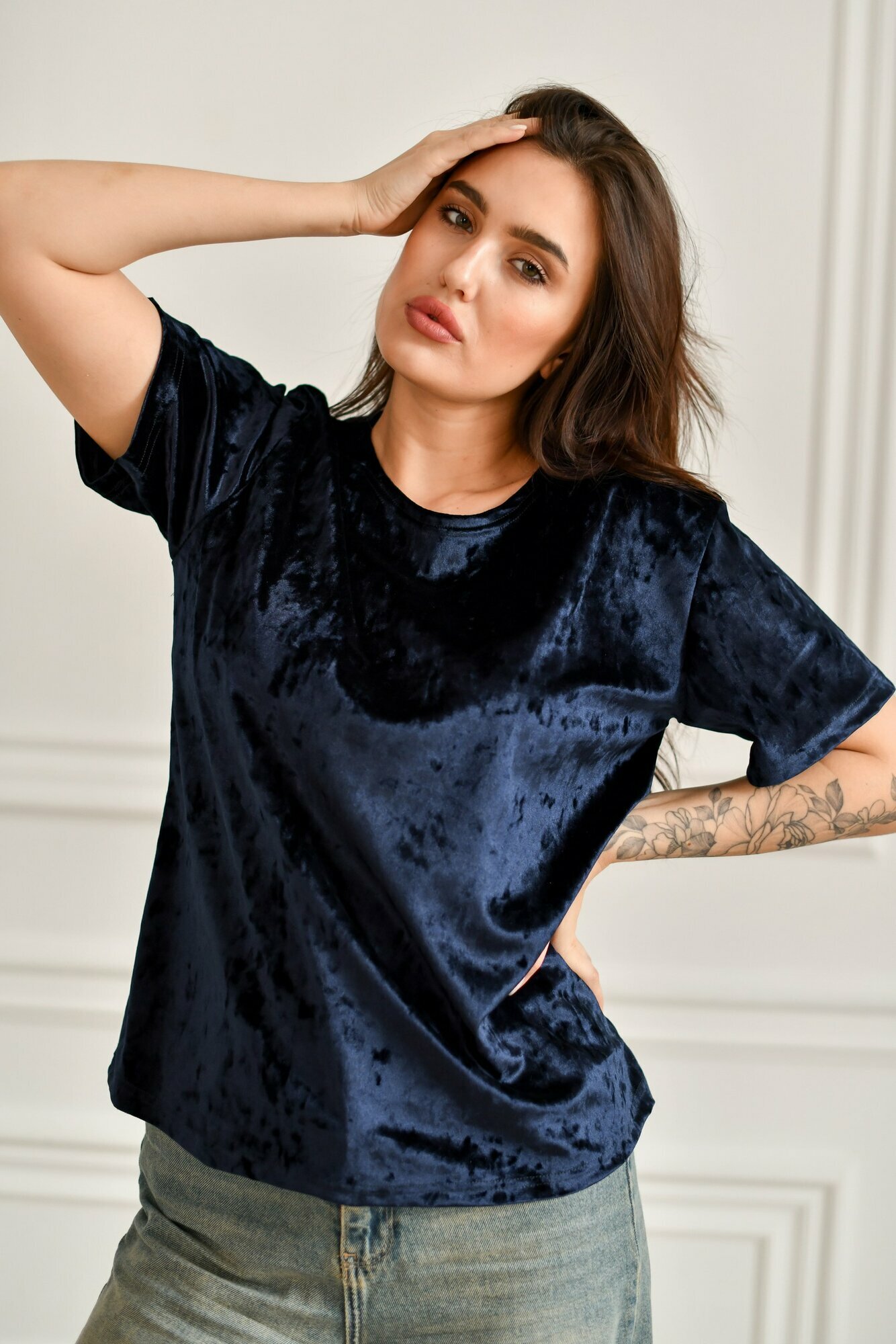 Футболка BUY-TEX.RU женская, велюровая, размер 50, cиний
