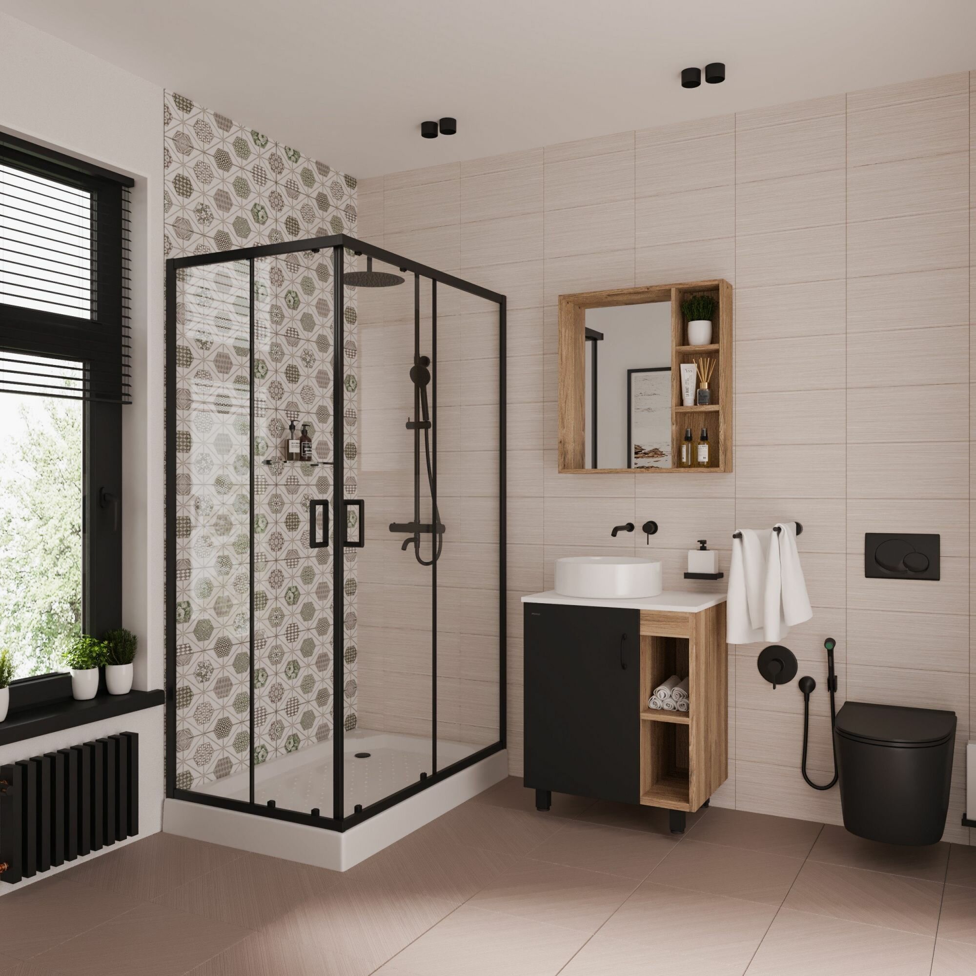 Душевой уголок Niagara Nova NG-6810-08 BLACK 120x80 без поддона стекло прозрачное, стекло закаленное, профиль черный, универсальная — фото 1