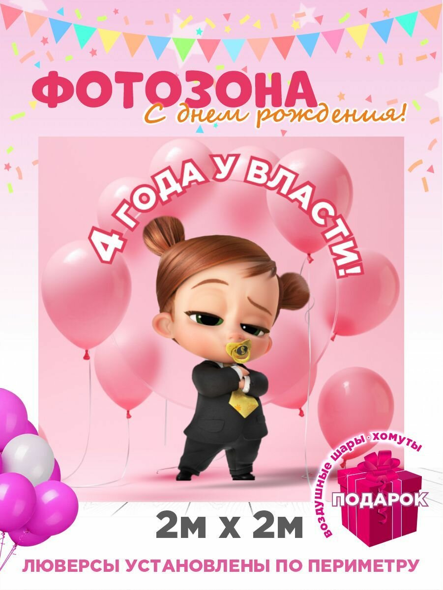 Фотофон на день рождения баннер для фотозоны 200 см х 200 см с люверсами