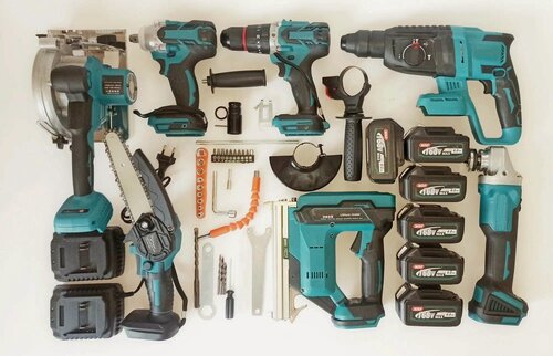 Изображение товара Набор электроинструментов 7 в 1 с нейлером шестью аккумуляторами